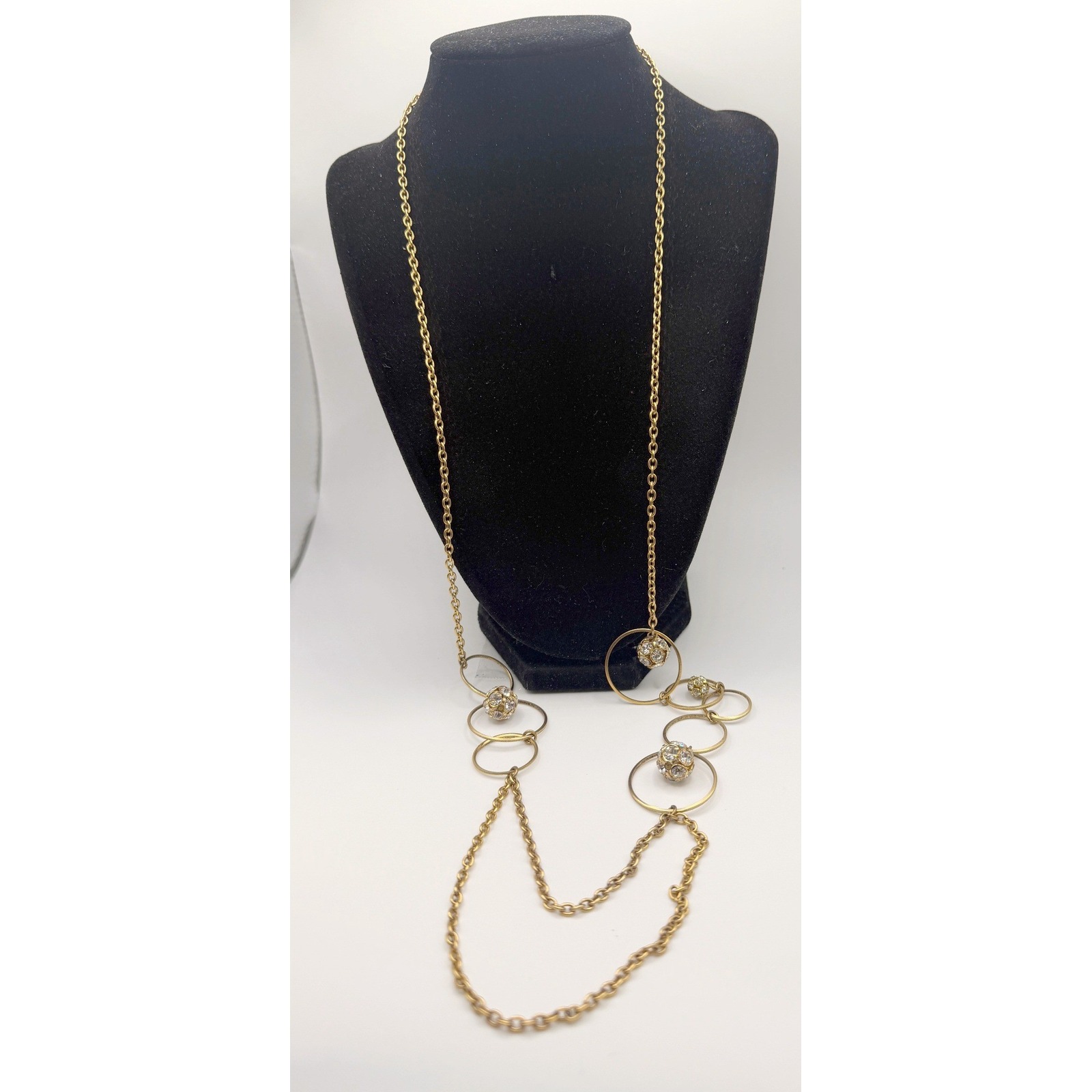Unique Lenora Dame Gold Tone Long Necklace Crystal Orbs 32
